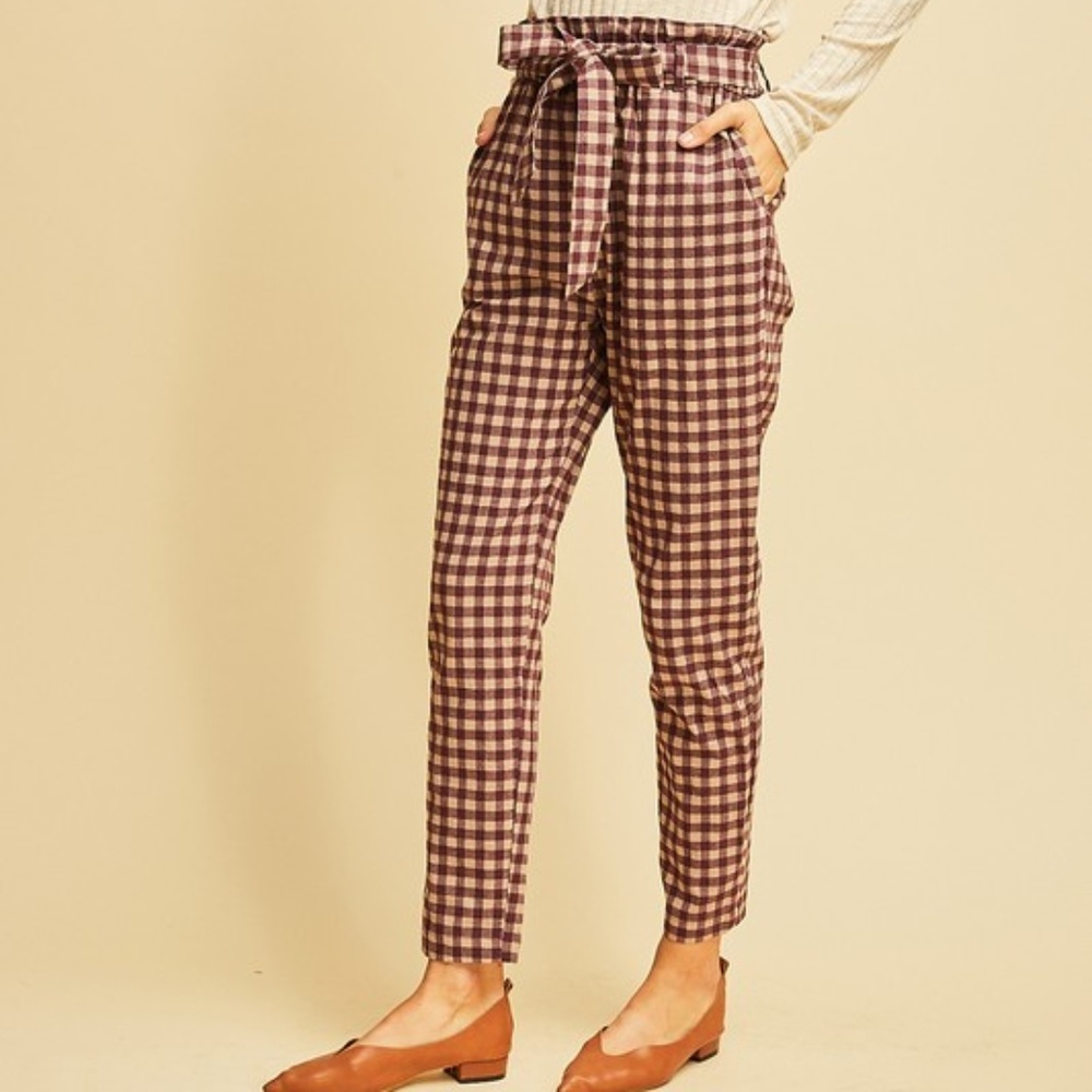 Gingham Paperbag Style Pants